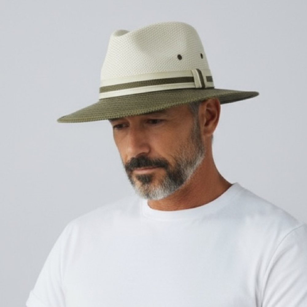 Montana Sombreros Woven Straw Panama Hat - Dark Olive Green Brim -Size L